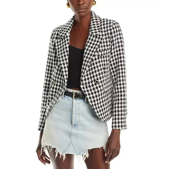 Aqua Cutaway Tweed Blazer Black Shite Houndstooth with a bit of Gold Women’s M - Picture 1 of 11